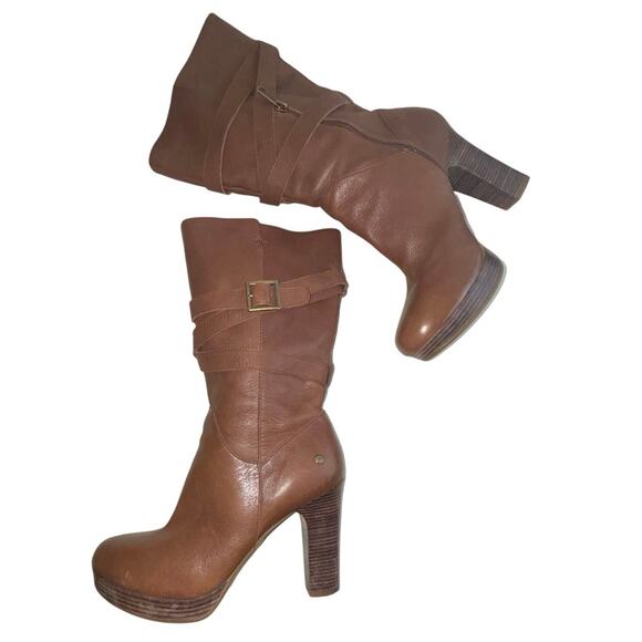 UGG Jardin Brown High Heel Leather Boots Size 8 - Picture 2 of 13